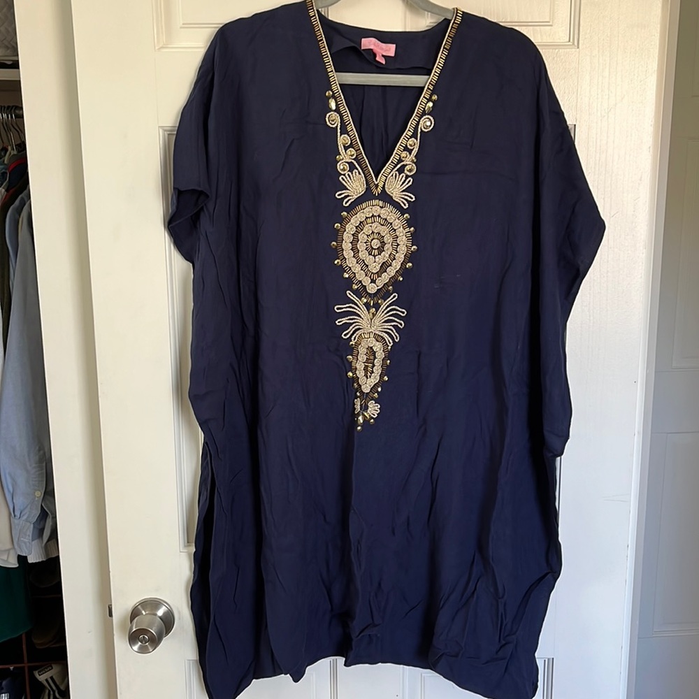 Lily Pulitzer navy and gold caftan dress